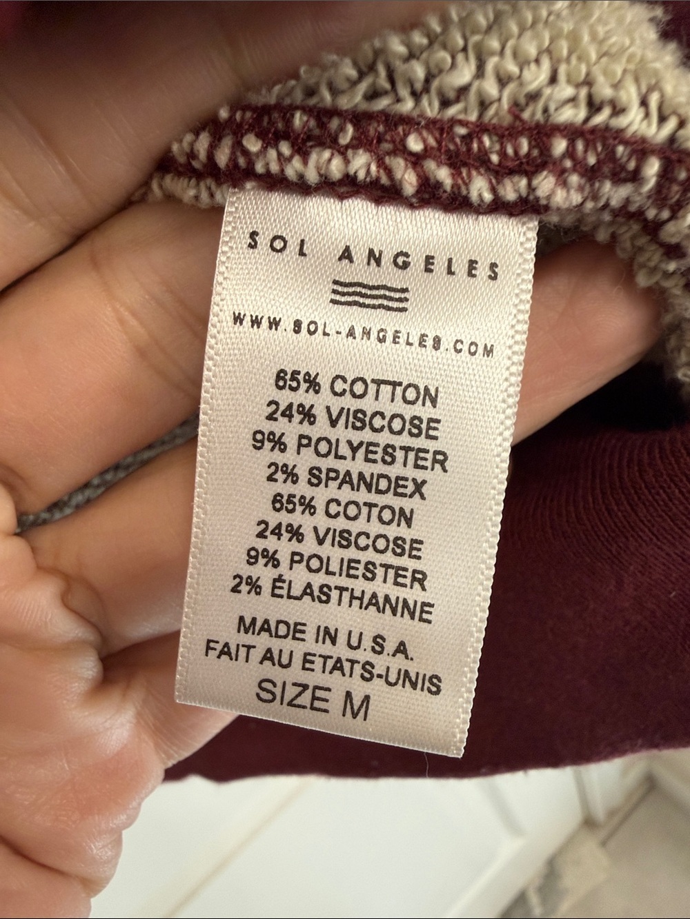 Sol Angeles Burgundy Zip-up Hoodie Size M - Picture 3 of 4